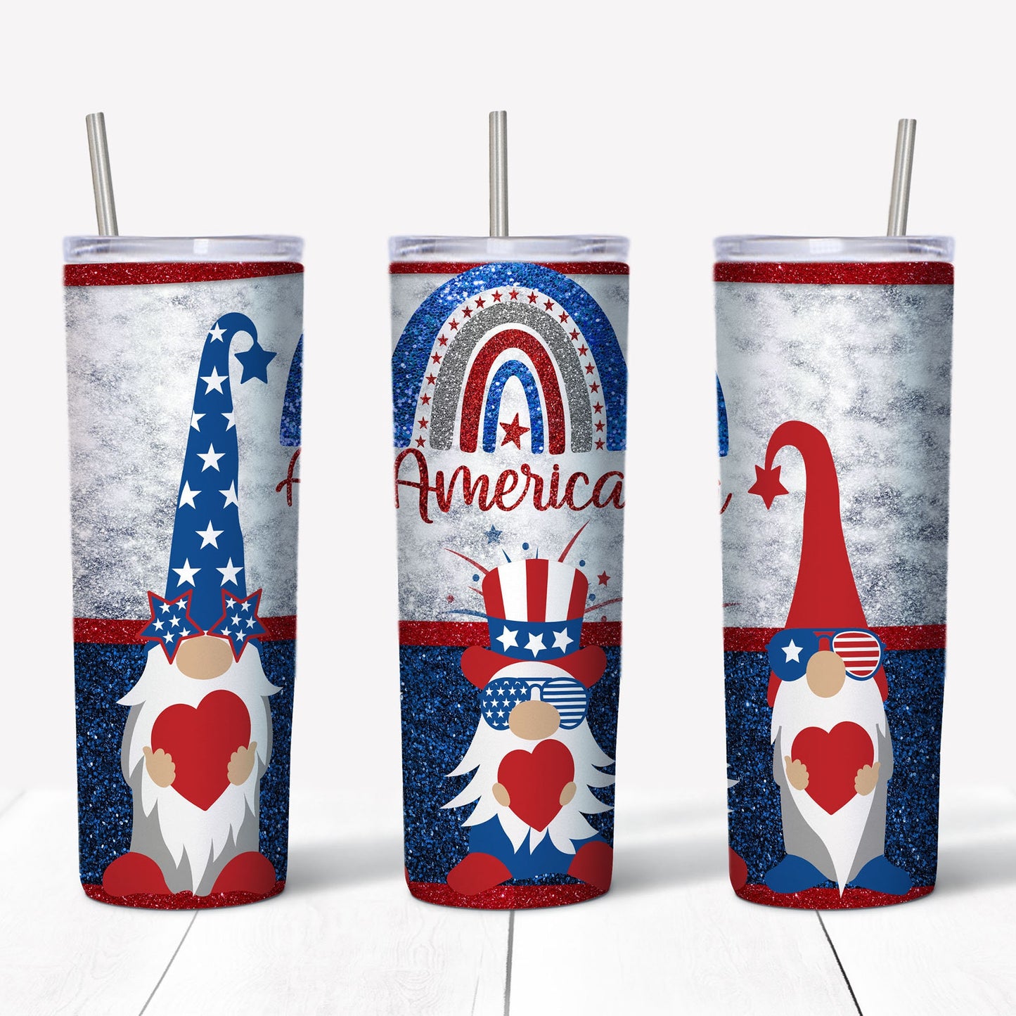20 oz Skinny Tumbler, Patriotic Gnome Tumbler, Gnome Tumbler, July 4th Gnome tumbler, USA Gnome gift,, 20 oz Stainless Steel Tumbler