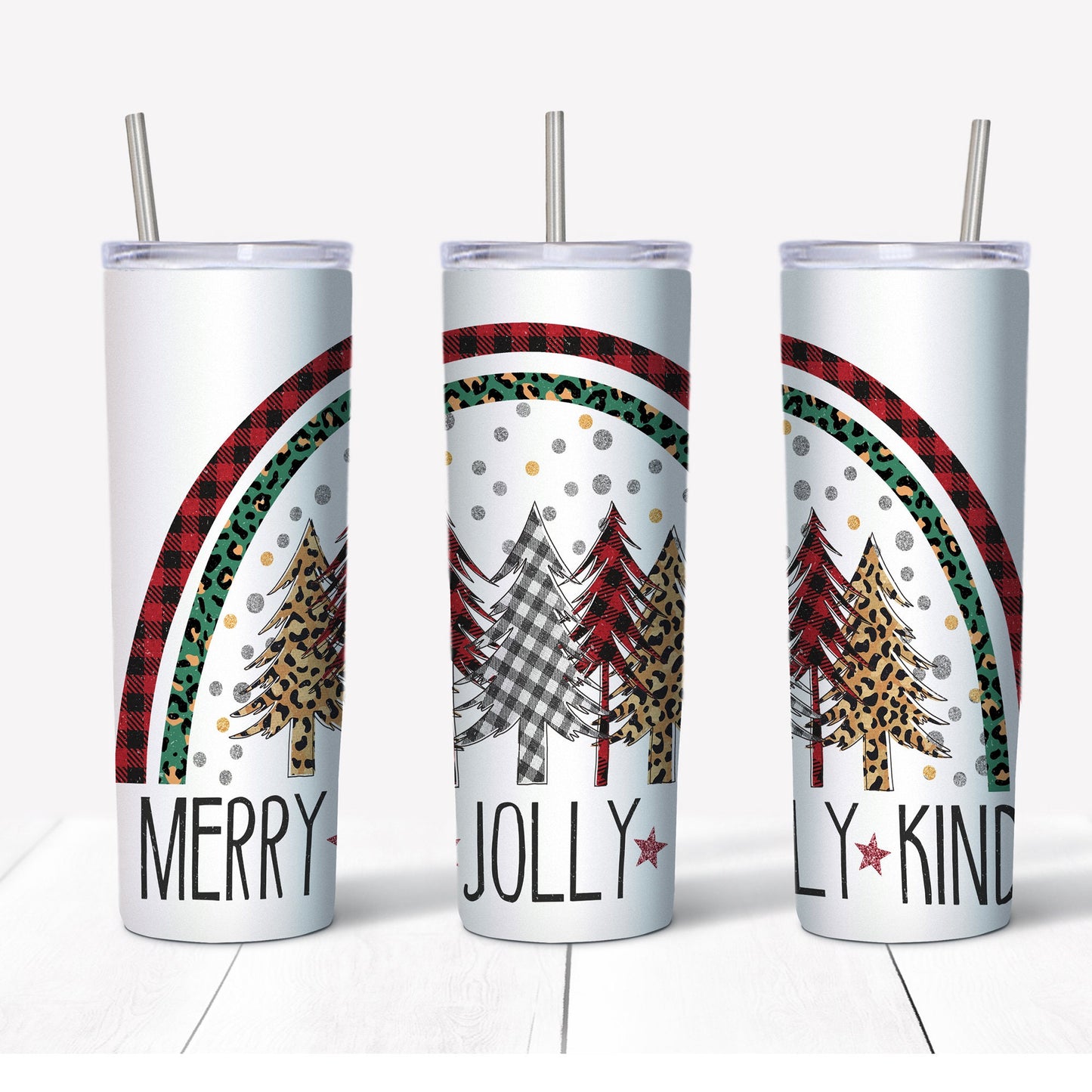 20 oz Skinny Tumbler, Merry, Jolly, Kind Christmas Rainbow Tumbler, Fun Christmas Tumbler, Christmas Skinny, 20 oz Stainless Steel Tumbler