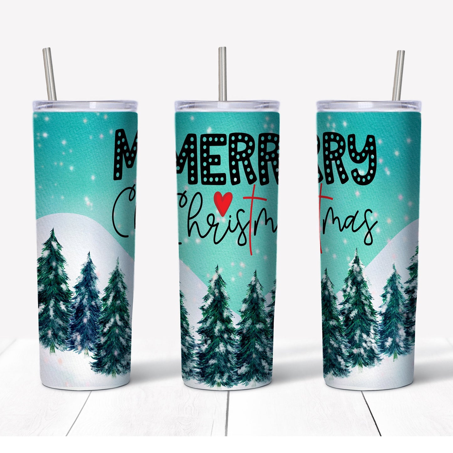 20 oz Skinny Tumbler, Merry Christmas Snowy Winter Scene Tumbler, Fun Christmas Tumbler, Christmas Skinny, 20 oz Stainless Steel Tumbler