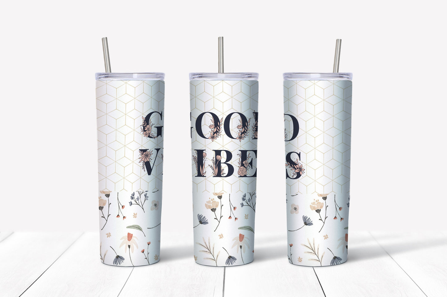 20 oz Skinny Tumbler, Boho Style GOOD VIBES Tumbler, Great Gift, Boho Vintage Tumbler, 20 oz Stainless Steel Tumbler