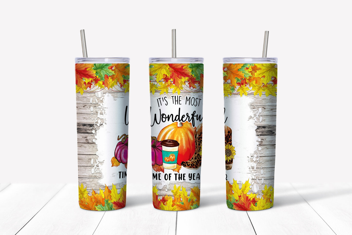 20 oz Skinny Tumbler, It's The Most Wonderful Time of the Year Fall Skinny, Fall Leaves, Love Fall Skinny, 20 oz Stainless Steel Tumbler