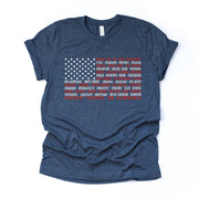 Patriotic Tee, US Map with State Names, Together Design on premium Bella + Canvas unisex shirt, 3 color choices, plus sizes available
