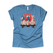 Patriotic Tee, Cute Patriotic Gnomes On Old Truck Design on premium Bella + Canvas unisex shirt, 3 color choices, plus sizes available