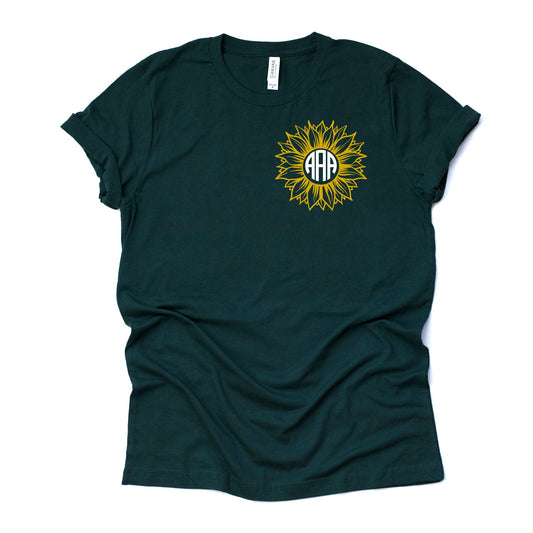 MONOGRAM sunflower design, customize initials on this premium Bella + Canvas unisex shirt, 3 color choices, plus sizes available, great gift