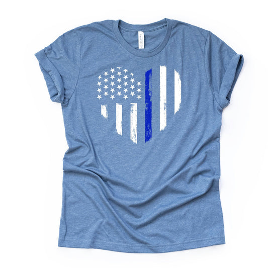 Thin Blue Line, Blue Line heart, Police Matter, Police Design on premium Bella + Canvas unisex shirt, 3 color choices, plus sizes, 3X, 4X