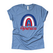 Patriotic Tee, Red White Blue America Rainbow Design on premium Bella + Canvas unisex shirt, 3 color choices, plus sizes available