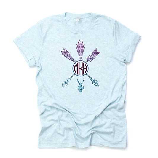 MONOGRAM arrows boho design, customize initials on this premium Bella + Canvas unisex shirt, 3 color choices, plus sizes available