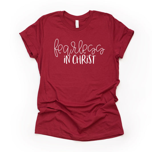 Christian Shirt, Fearless in Christ Design on premium Bella + Canvas unisex shirt, 3 color choices, plus sizes available, great gift