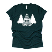Christmas Tee, Cute White Christmas Trees, Mandala Christmas Tree Design on premium Bella + Canvas unisex shirt, 3 color choices, plus size