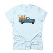 Vintage Truck Shirt, Cute Old Blue Truck with Flowers Design on premium Bella + Canvas unisex shirt, 3 color choices, plus sizes available