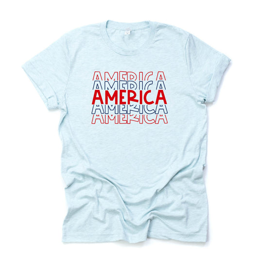 Patriotic Tee, Stacked Type AMERICA Design on premium Bella + Canvas unisex shirt, 3 color choices, plus sizes available, 4th july, stacked