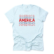 Patriotic Tee, Stacked Type AMERICA Design on premium Bella + Canvas unisex shirt, 3 color choices, plus sizes available, 4th july, stacked