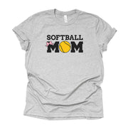 Softball Mom, Super Cute Softball Mom with Softball and Bow Design on premium Bella + Canvas unisex shirt, plus sizes, baseball