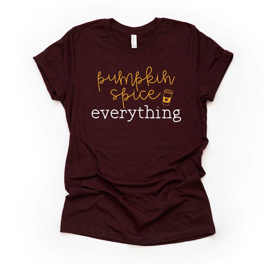 Fall Pumpkin Shirt, Pumpkin Spice Everything Coffee Cup Design on premium Bella + Canvas unisex shirt, 3 color choices, plus size