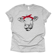 Farm Life Tee, Cute Cow Tongue Out Red Bow Design on premium Bella + Canvas unisex shirt, 3 color choices, plus sizes available, great gift