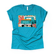 Happy Fall Y'All, Old Blue Truck with Apples and Fall Leaves Design on premium Bella + Canvas unisex shirt, 3 color choices, plus size
