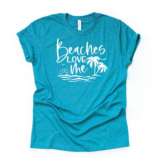 Beach Life, Super Fun Beaches Love Me Palm Trees Design on premium Bella + Canvas unisex shirt, 3 color choices, plus sizes available