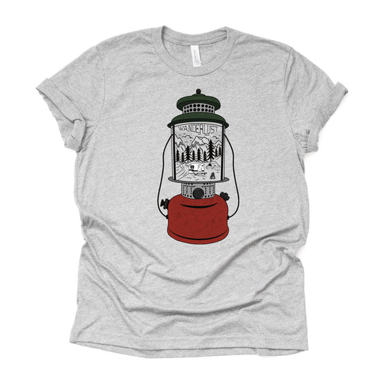 Camping Life, Rustic Camping Lantern Wanderlust Camper Design on premium Bella + Canvas unisex shirt, 3 color choices, plus sizes available