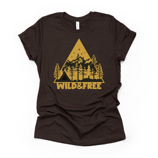 Camping, Hiking, Wild and Free, Mountains, Great Outdoors Design on premium Bella + Canvas unisex shirt, 3 color choices, plus sizes