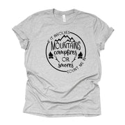 If It Involves Mountains, Campfires or Smores, Count Me in Camping Design on premium Bella + Canvas unisex shirt, 3 color choices, plus size