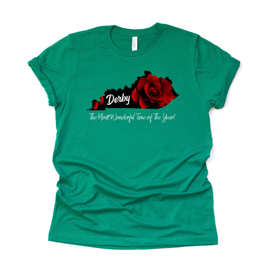 Kentucky Derby Red Roses Most Wonderful Time of Year Design on premium Bella + Canvas unisex shirt, 3 color choices, plus sizes available