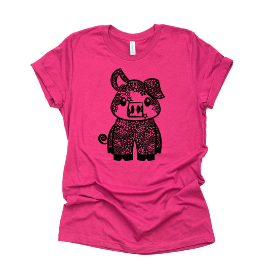 Farm Animal Shirt, Pig Mandala, Super Cute Pig Mandala Design on premium Bella + Canvas unisex shirt, 3 color choices, plus sizes available