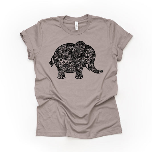 Elephant Shirt, Elephant Mandala, Super Cute Elephant Design on premium Bella + Canvas unisex shirt, 3 color choices, plus sizes available