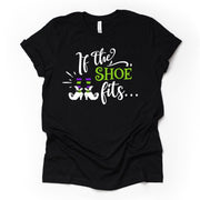 Happy Halloween, Super Cute If The Shoe Fits Wear It Witch Shoe Design on premium Bella + Canvas unisex shirt, 3 color choices, plus size
