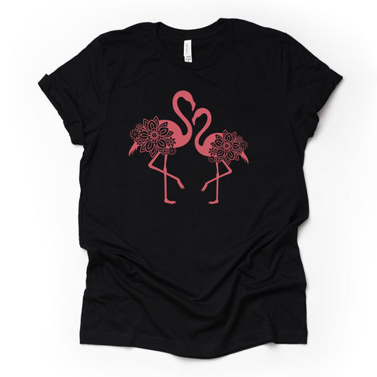 Zentangle Flamingo, Two Cute Flamingo Mandalas Design on premium Bella + Canvas unisex shirt, 3 color choices, plus sizes available