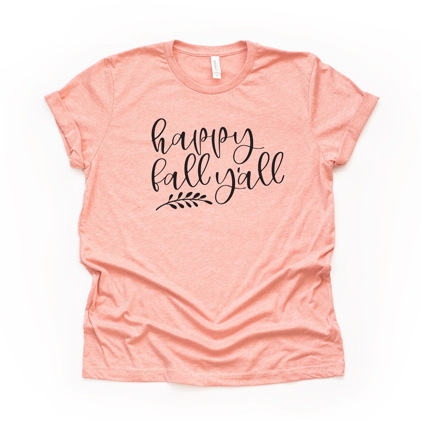 Fall Shirt, Super Cute Happy Fall Y'all Design on premium Bella + Canvas unisex shirt, 3 color choices, plus size