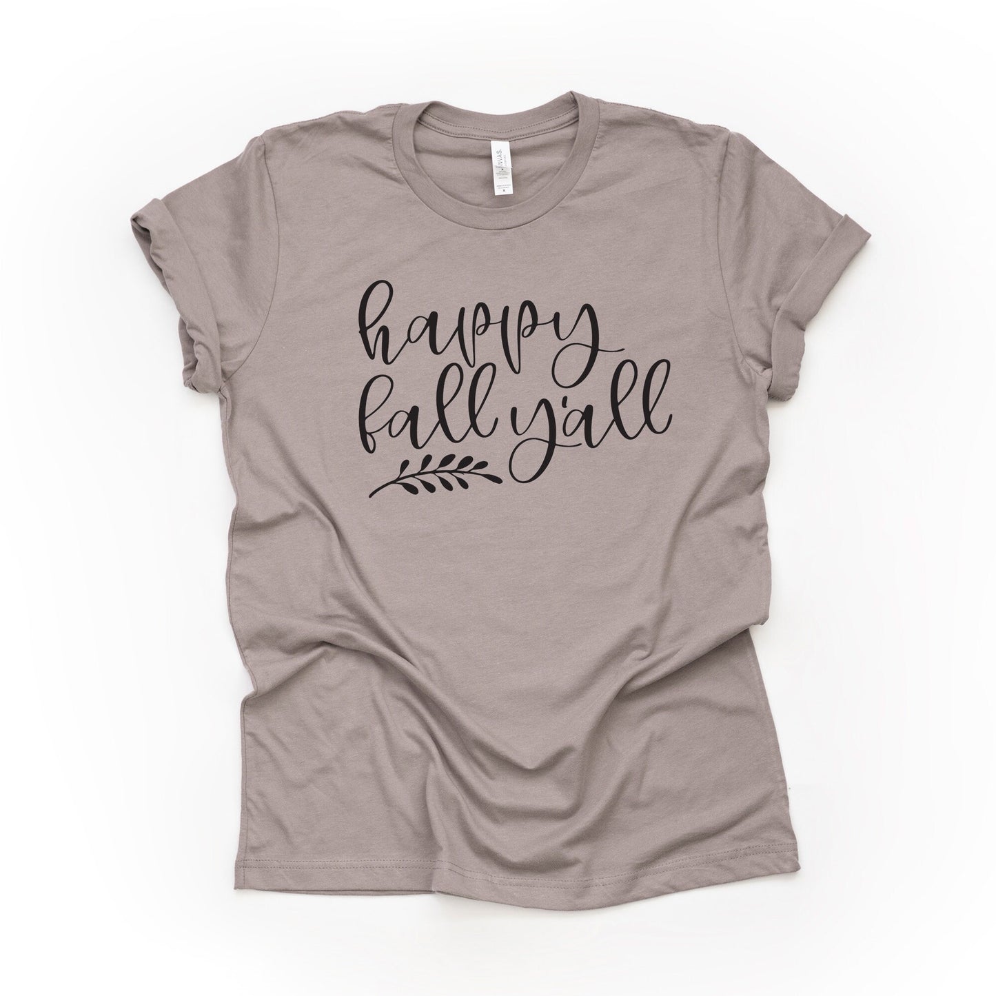 Fall Shirt, Super Cute Happy Fall Y'all Design on premium Bella + Canvas unisex shirt, 3 color choices, plus size