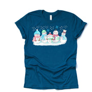 Snowman Winter Fun, Watercolor Snow People Design on premium Bella + Canvas unisex shirt, 3 color choices, plus sizes
