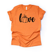 Fall Pumpkin Shirt, Love Pumpkins, LOVE Pumpkin Design on premium Bella + Canvas unisex shirt, 3 color choices, plus size