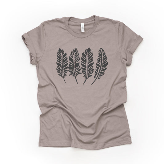 Fall Country Chic Feathers, Pretty Repeating Feather Design on premium Bella + Canvas unisex shirt, 3 color choices, plus size