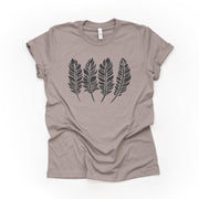 Fall Country Chic Feathers, Pretty Repeating Feather Design on premium Bella + Canvas unisex shirt, 3 color choices, plus size