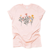 Pastel Flowers and Stems, Cute Boho Flowers Design on premium Bella + Canvas unisex shirt, 3 color choices, plus sizes available