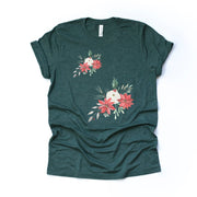 Christmas Shirt,Christmas Flowers, Beautiful Poinsettias Design on premium Bella + Canvas unisex shirt, 3 color choices, plus sizes