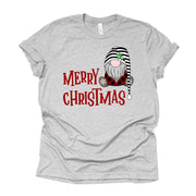 Christmas Gnomes, Christmas Gnome in Striped Hat Merry Christmas Design on premium Bella + Canvas unisex shirt, 3 color choices, plus sizes
