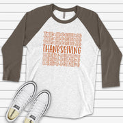 Fall & Thanksgiving Raglan, Mirrored Thanksgiving Repeating Design on premium Raglan 3/4 sleeve shirt, plus size, 2X, 3X