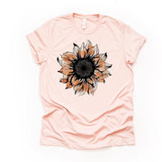 Sunflower Tee, Autumn Sunflower, Pretty Fall Orange Plaid Sunflower Design on premium unisex shirt, super soft shirt, plus sizes, 2x, 3x, 4x