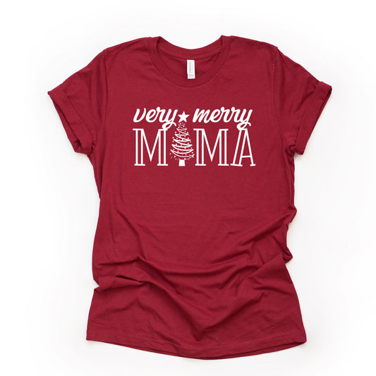 Christmas Tee, Christmas mom shirt, Very Merry Mama Christmas Tree Design on premium Bella + Canvas unisex shirt, 3 color choices, plus size