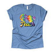 School Teacher Shirt, Peace, Love Teach Tie Dye Design on premium Bella + Canvas unisex shirt, 3 color choices, plus size