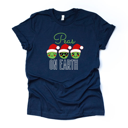 Funny Christmas Tee, Three Christmas Peas, Peace (Peas) on Earth Design on premium Bella + Canvas unisex shirt, 2 color choices, plus size
