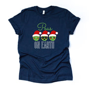 Funny Christmas Tee, Three Christmas Peas, Peace (Peas) on Earth Design on premium Bella + Canvas unisex shirt, 2 color choices, plus size