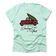 Christmas Tee, It's The Most Wonderful Time of the Year Red Plaid truck Design on premium unisex shirt, 2 color choices, plus size available