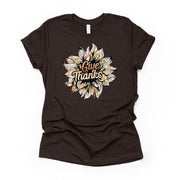 Give Thanks, Perfect Thanksgiving Tee, Give Thanks Sunflower Design on premium Bella + Canvas unisex shirt, 2 color choices, plus size