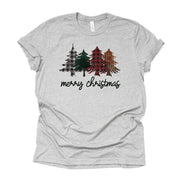 Merry Christmas Tree, Christmas Trees in Plaid and Metal Design on premium Bella + Canvas unisex shirt, 2 color choices, plus size