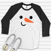 Christmas Raglan, Make Yourself A Snowman Button Eyes, Carrot Nose Design on premium Raglan 3/4 sleeve shirt, plus size, 2X, 3X