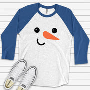Christmas Raglan, Make Yourself A Snowman Button Eyes, Carrot Nose Design on premium Raglan 3/4 sleeve shirt, plus size, 2X, 3X