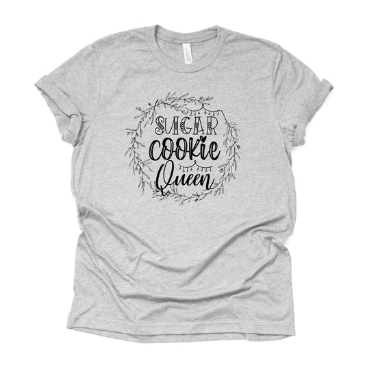 Christmas Tee, Fun Christmas Baking Sugar Cookie Queen Design on premium unisex shirt, 3 color choices, plus size, Christmas baking